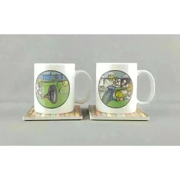 Tennis Player "Game Set Match" Wondermugs Heat Activated Coffee Mug Cup Set of 2 - Picture 2 of 7